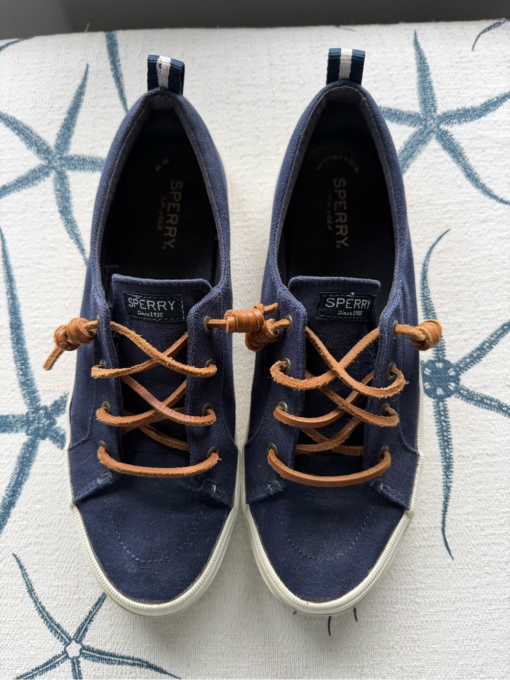 Sperry Navy Canvas Sneakers with Tan Laces Size 10 Women’s